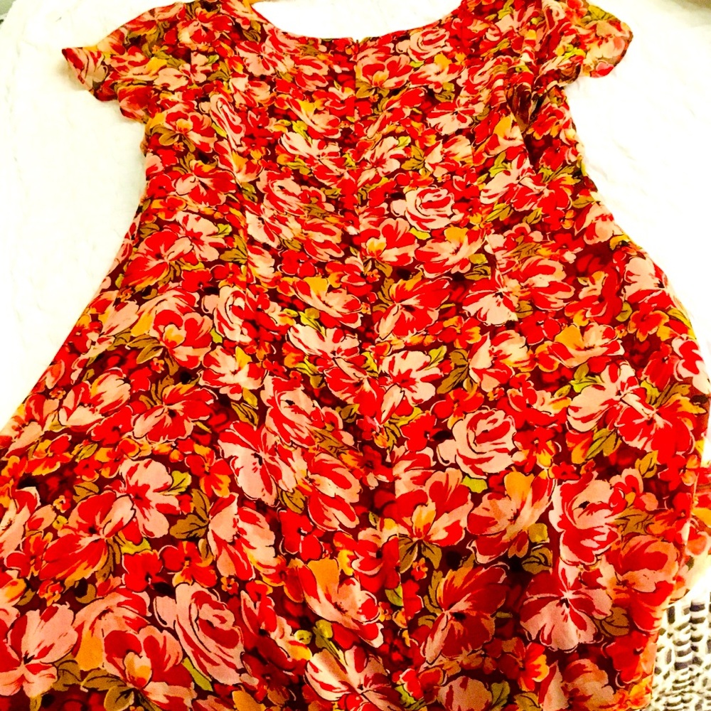 Floral fit and flare silk fully lined dress